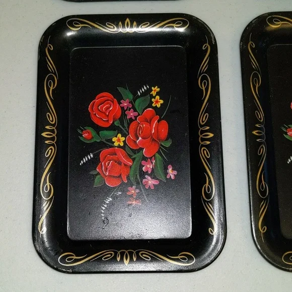 Floral  Pattern Metal Tip Trinket Tray Set of 4 - Picture 4 of 13